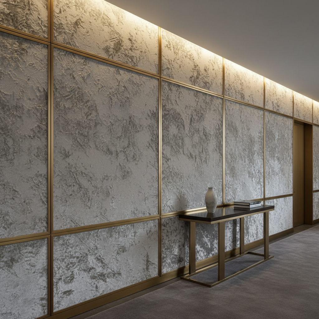 Crushed Velvet Texture Smoked Silver Upholstered Wall Panel | Architectural Fabrics
