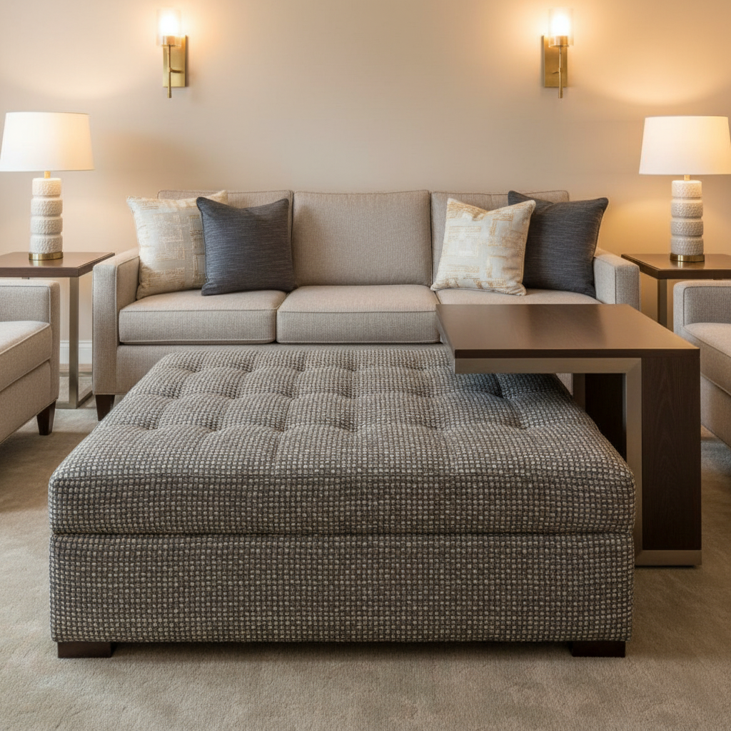Bellevue - Bellevue Tekloom Performance Upholstered Ottoman | Architectural Fabrics