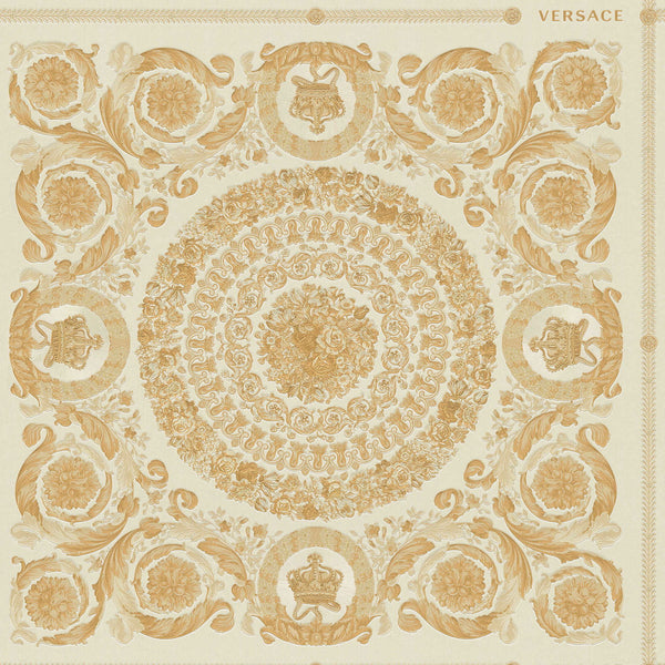 Crowns & Roses Gold White Cream Wallcovering | Versace