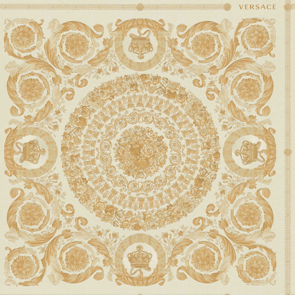 Crowns & Roses Gold White Cream Versace Home Wallcovering