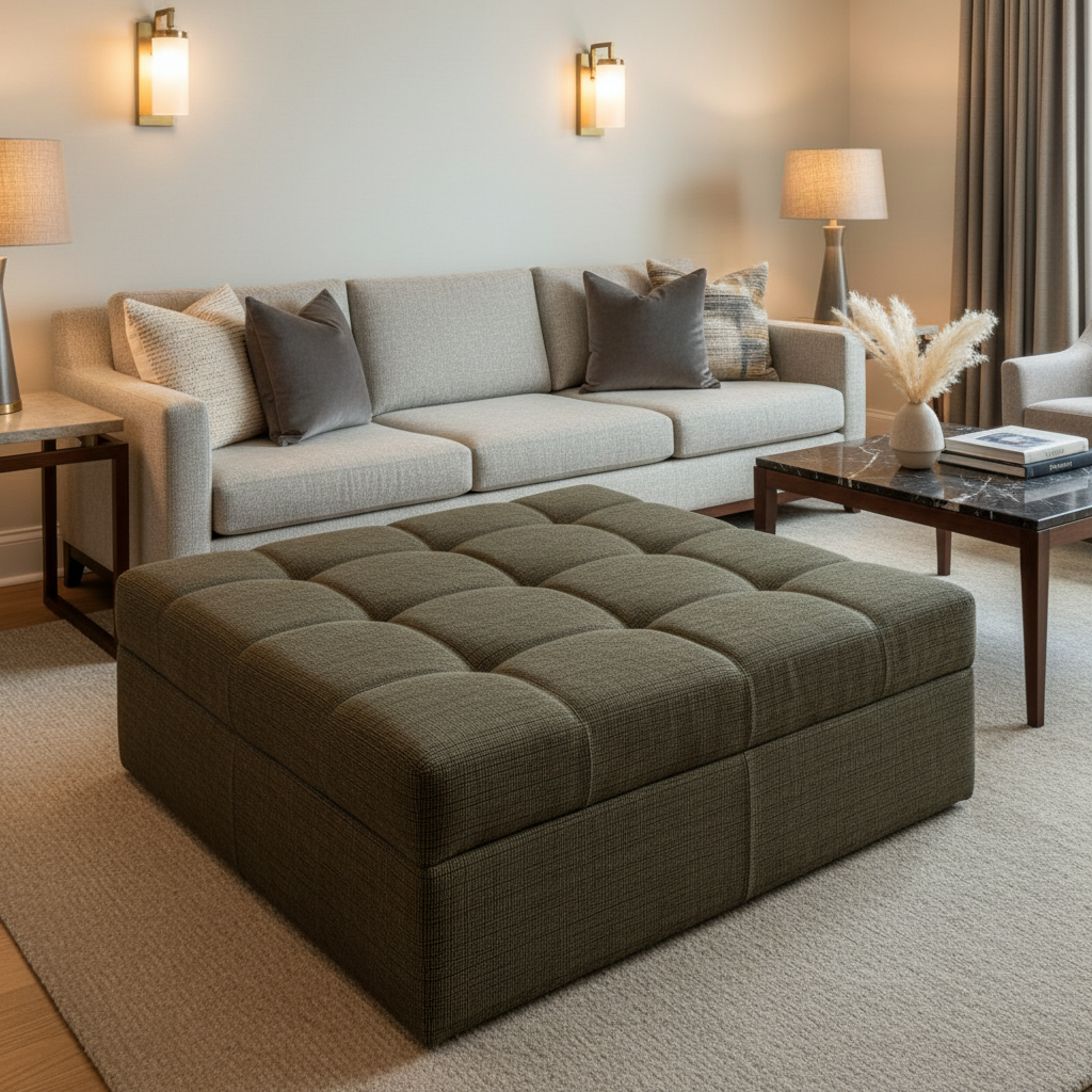 Fine Woven Texture Dark Bronze Upholstered Ottoman | Architectural Fabrics
