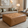 Smooth Leather Grain Caramel Tan Upholstered Ottoman | Architectural Fabrics