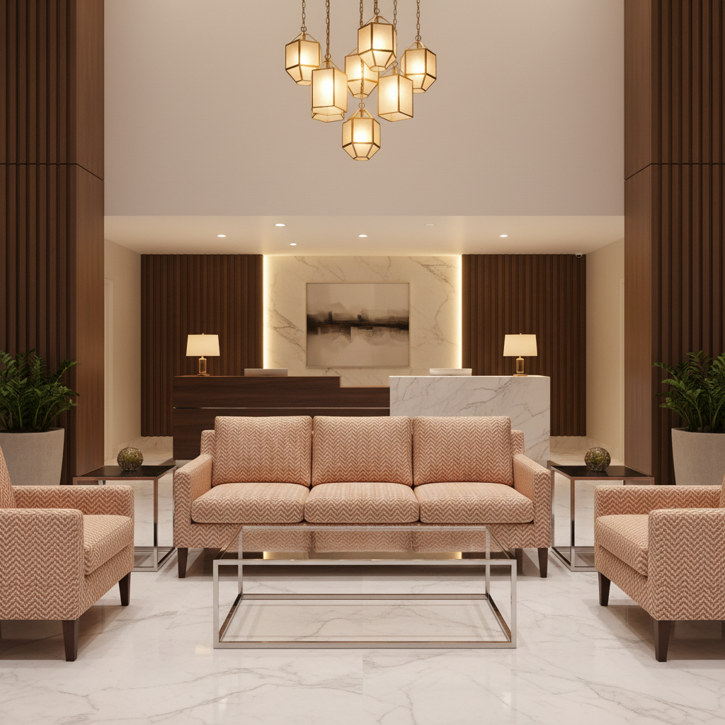 Chevron Woven Texture Terracotta Beige Upholstered Sofa | Architectural Fabrics