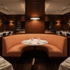 Chevron Woven Texture Tangerine Spice Upholstered Banquette | Architectural Fabrics