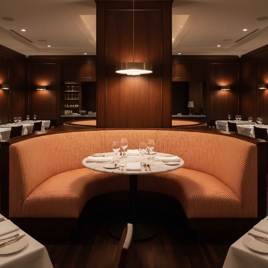 Chevron Woven Texture Tangerine Spice Upholstered Banquette | Architectural Fabrics