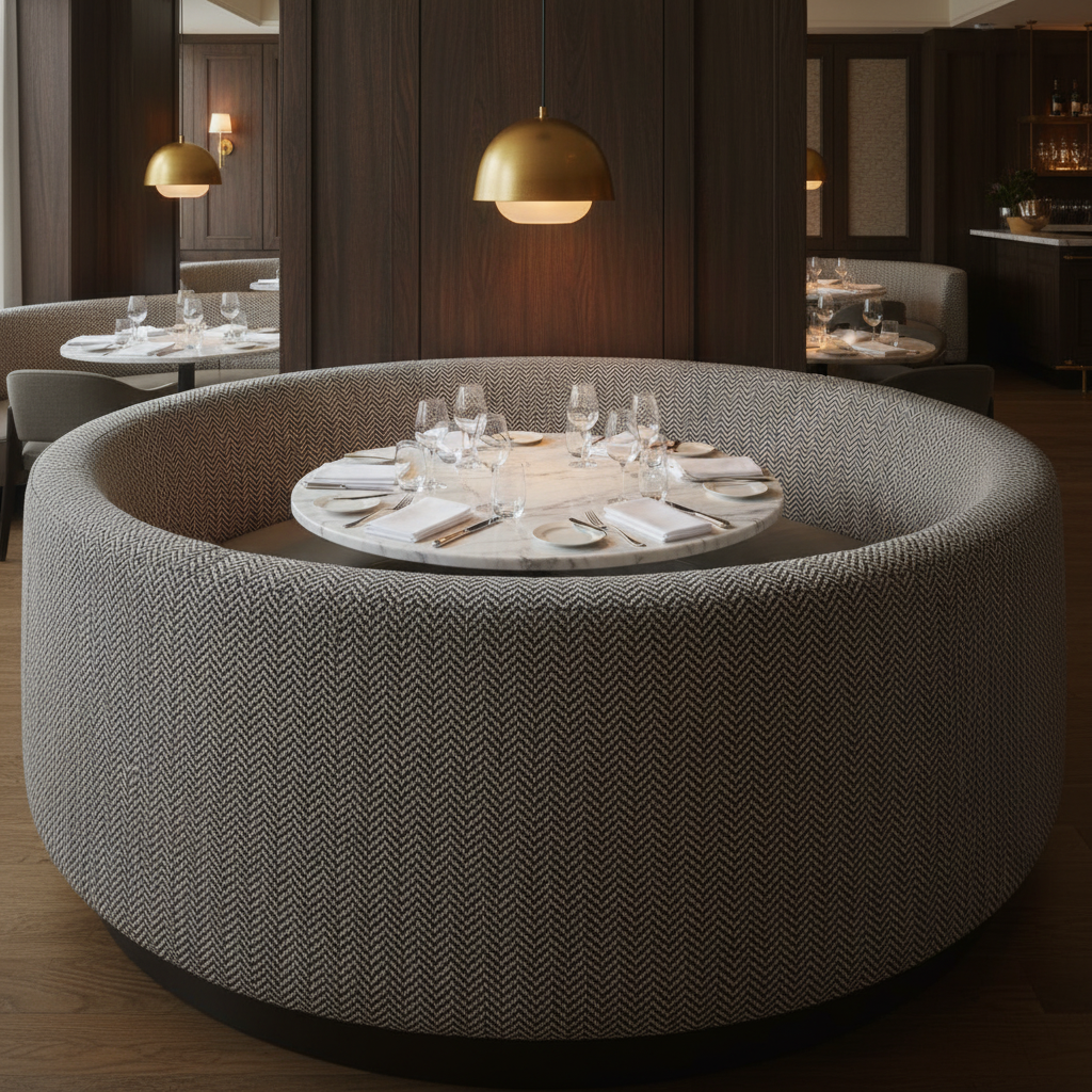 Chevron Woven Texture Slate Linen Upholstered Banquette | Architectural Fabrics