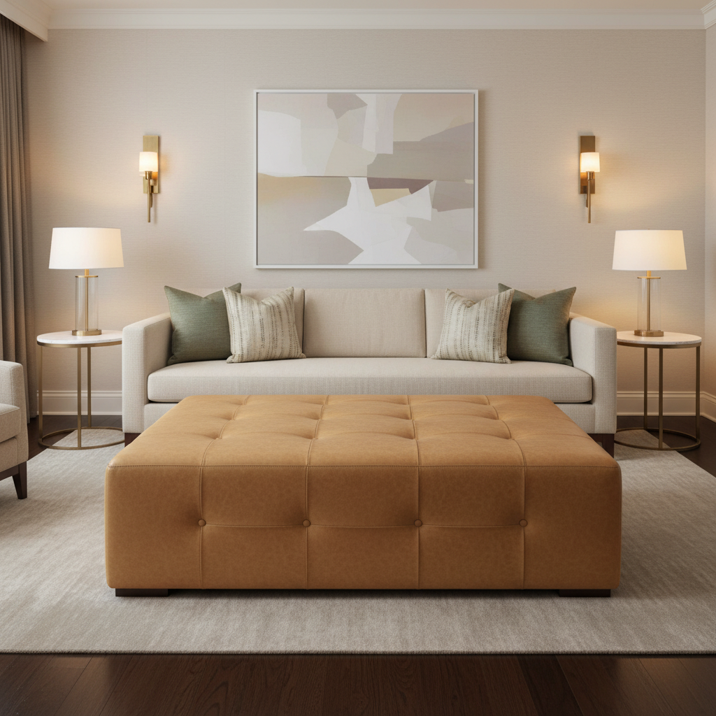 Fine Pebble Grain Caramel Tan Upholstered Ottoman | Architectural Fabrics