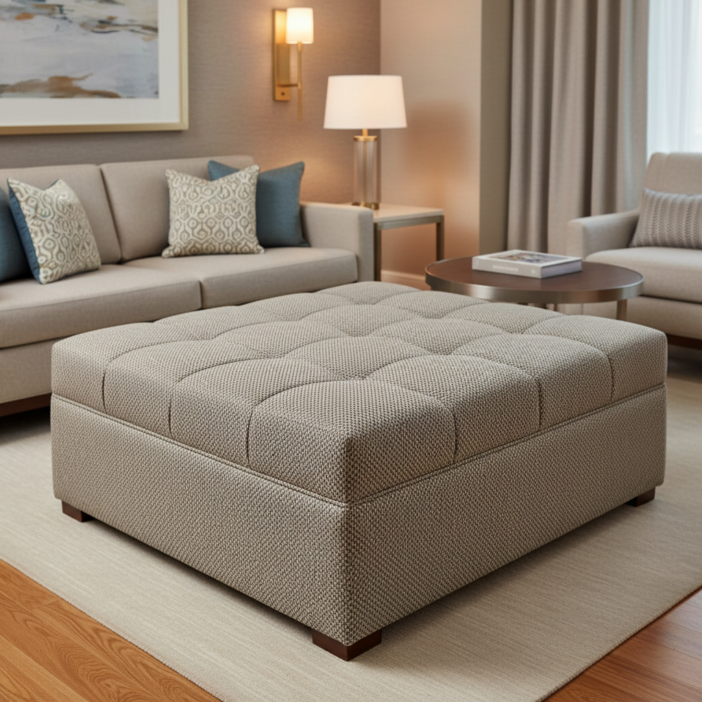 Rainbow Reef - Timber Upholstered Ottoman | Architectural Fabrics
