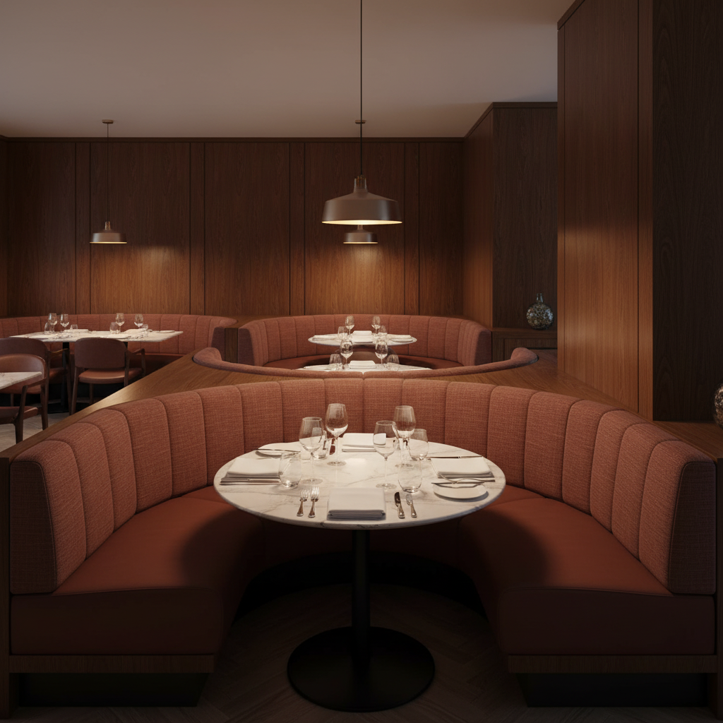 Triangle Reef - Rhubarb Upholstered Banquette | Architectural Fabrics