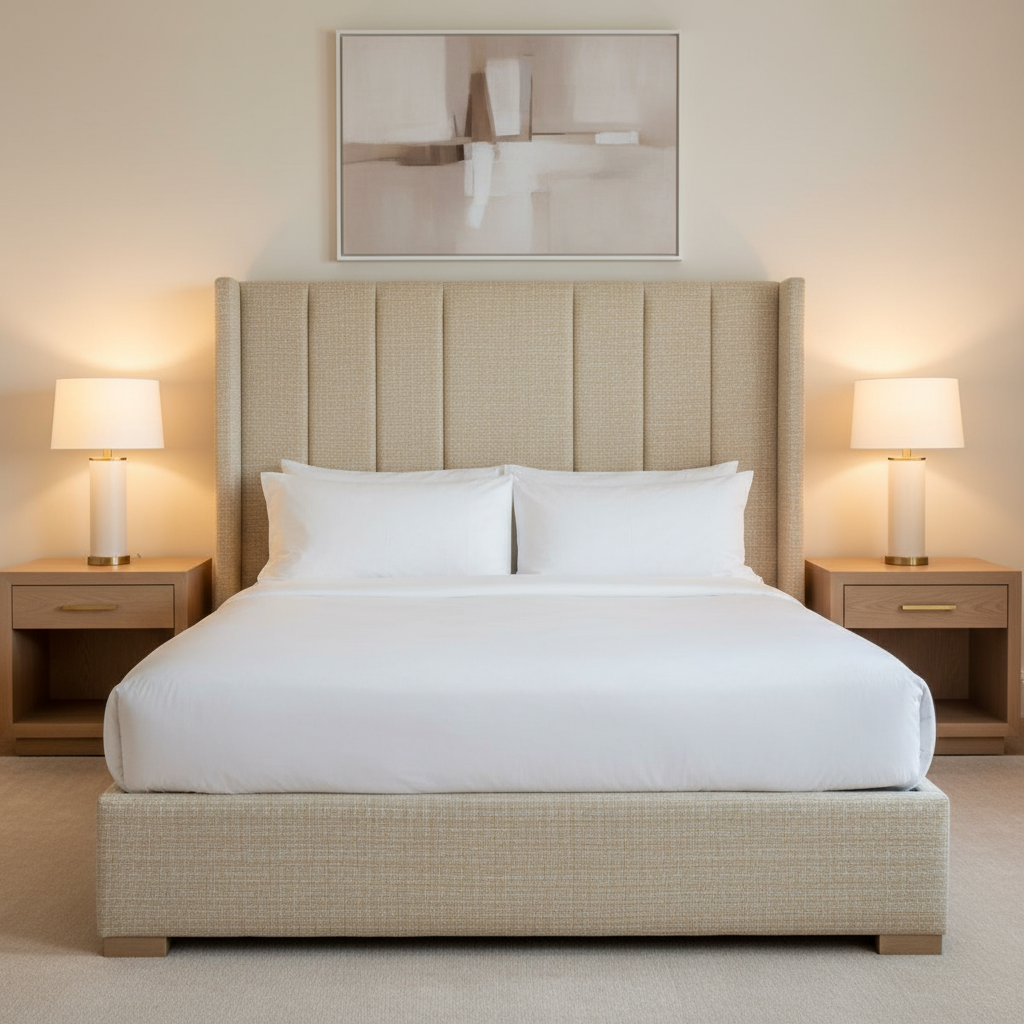 Woven Basketweave Texture Natural Linen Upholstered Headboard | Architectural Fabrics