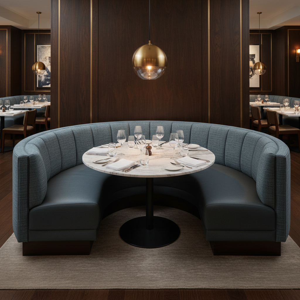 Abaca - Slate Blue Tekloom Performance Upholstered Banquette | Architectural Fabrics