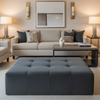 Ultrasuede  Graphite  Grey Upholstered Ottoman | Ultrasuede Upholstery