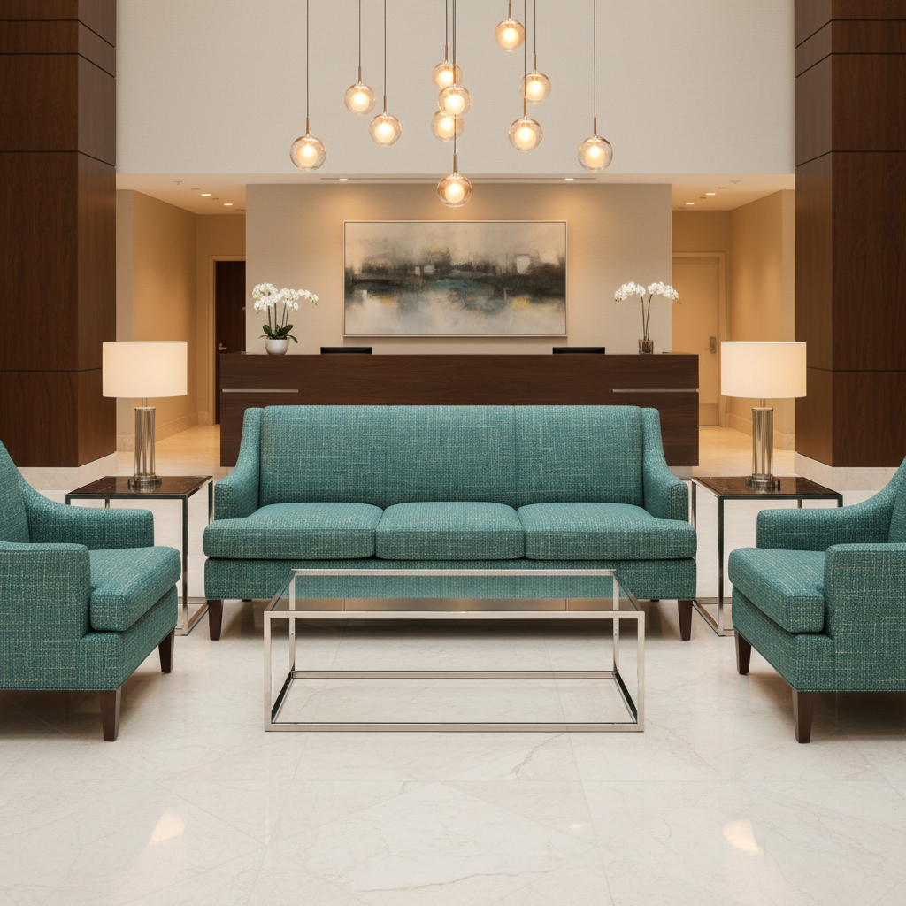 Woven Textured Grid Teal Patina Upholstered Sofa | Architectural Fabrics