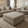 Fine Woven Texture Soft Taupe Upholstered Ottoman | Architectural Fabrics