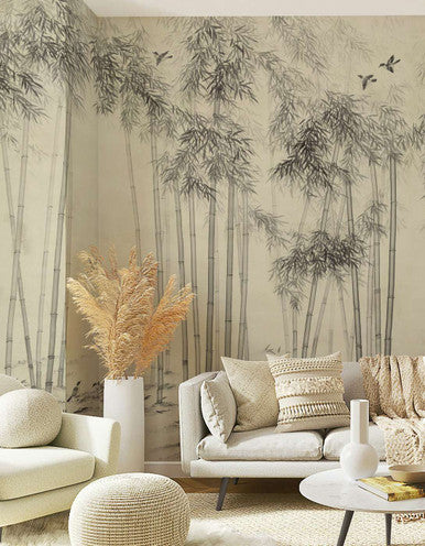 Bamboo In Mist Beige | Mural Source