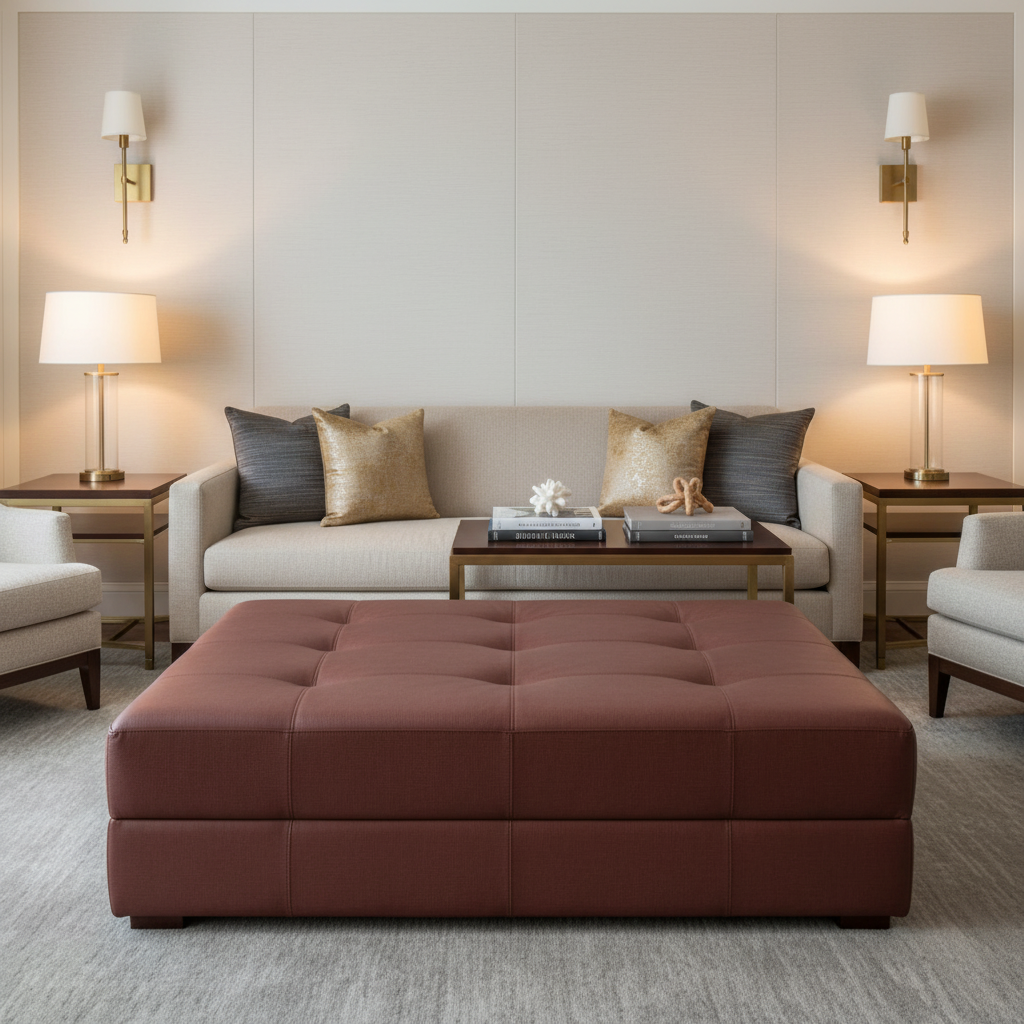 Triangle Reef - Rhubarb Upholstered Ottoman | Architectural Fabrics