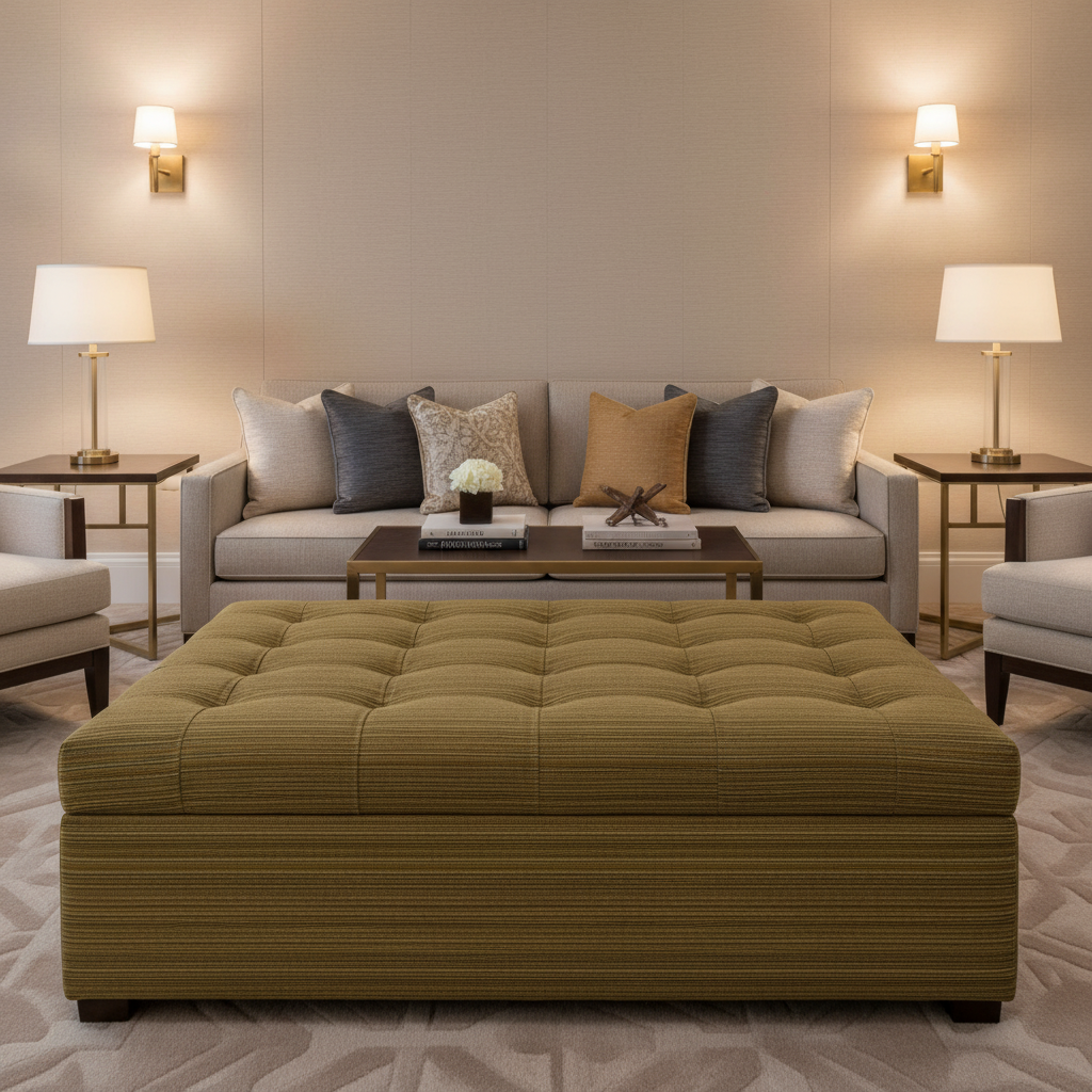 Fine Horizontal Stripes Olive Bronze Upholstered Ottoman | Architectural Fabrics