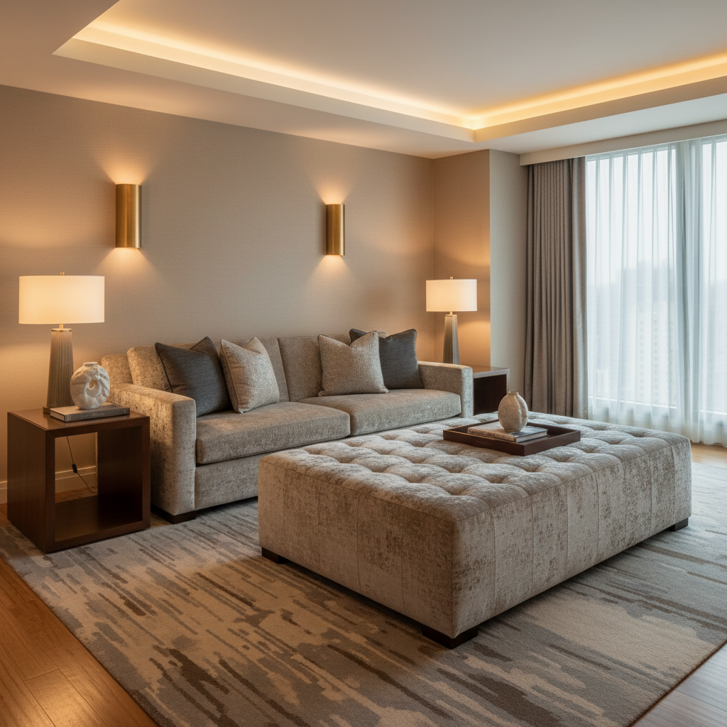 Middleburg Graphite Upholstered Ottoman | Architectural Fabrics