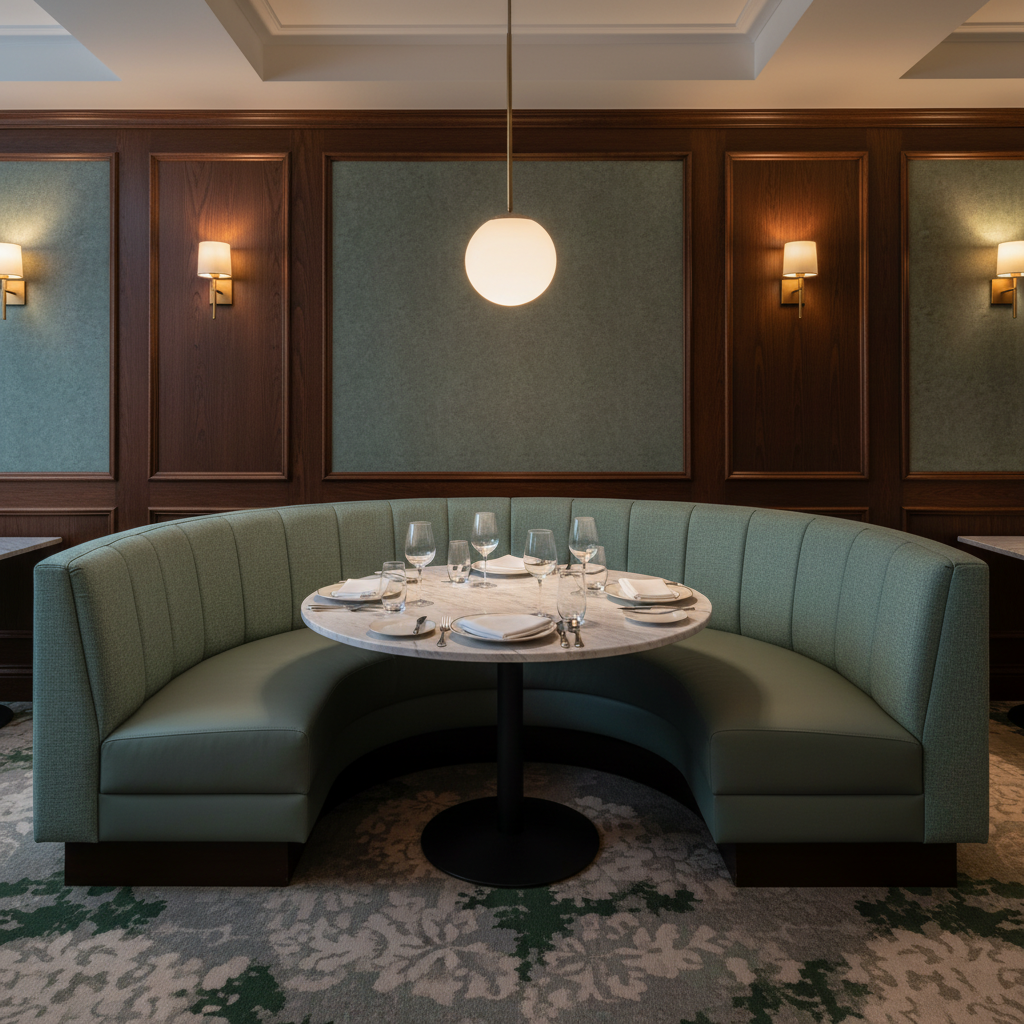Fine Woven Texture Seafoam Green Upholstered Banquette | Architectural Fabrics