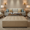 Aragon - Oatmeal Performance Vinyl Upholstered Ottoman | Architectural Fabrics