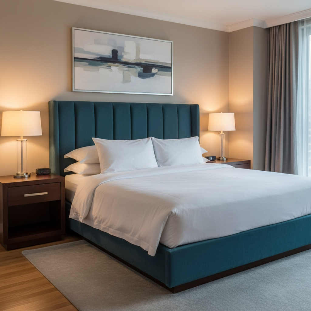 Subtle Textured Solid Deep Teal Upholstered Headboard | Architectural Fabrics