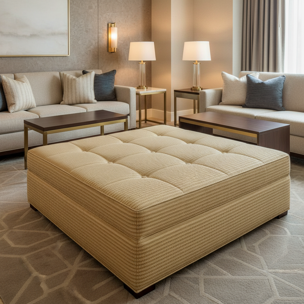 Trade Wind - Cashew Upholstered Ottoman | Architectural Fabrics