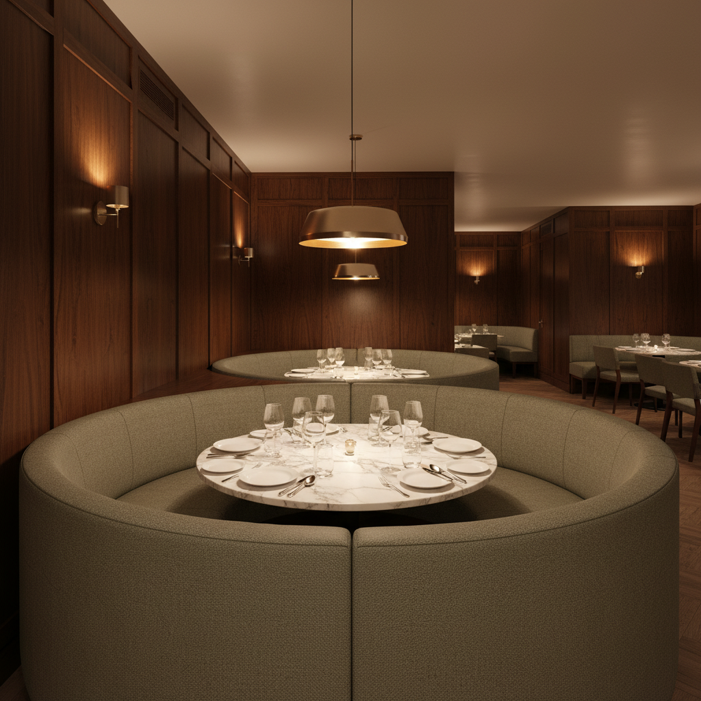 Fine Pebble Grain Muted Olive Upholstered Banquette | Architectural Fabrics