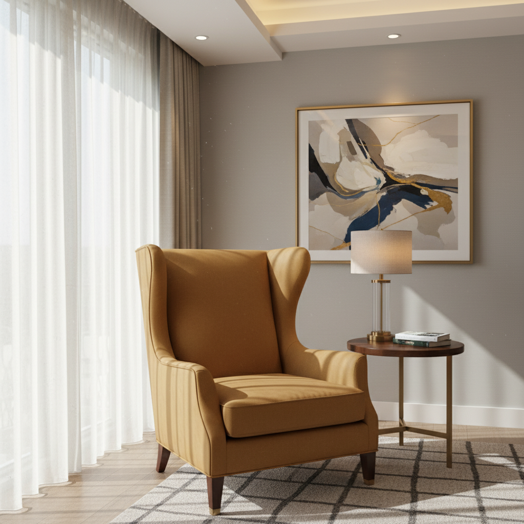 Smooth Matte Texture Golden Wheat Upholstered Chair | Architectural Fabrics