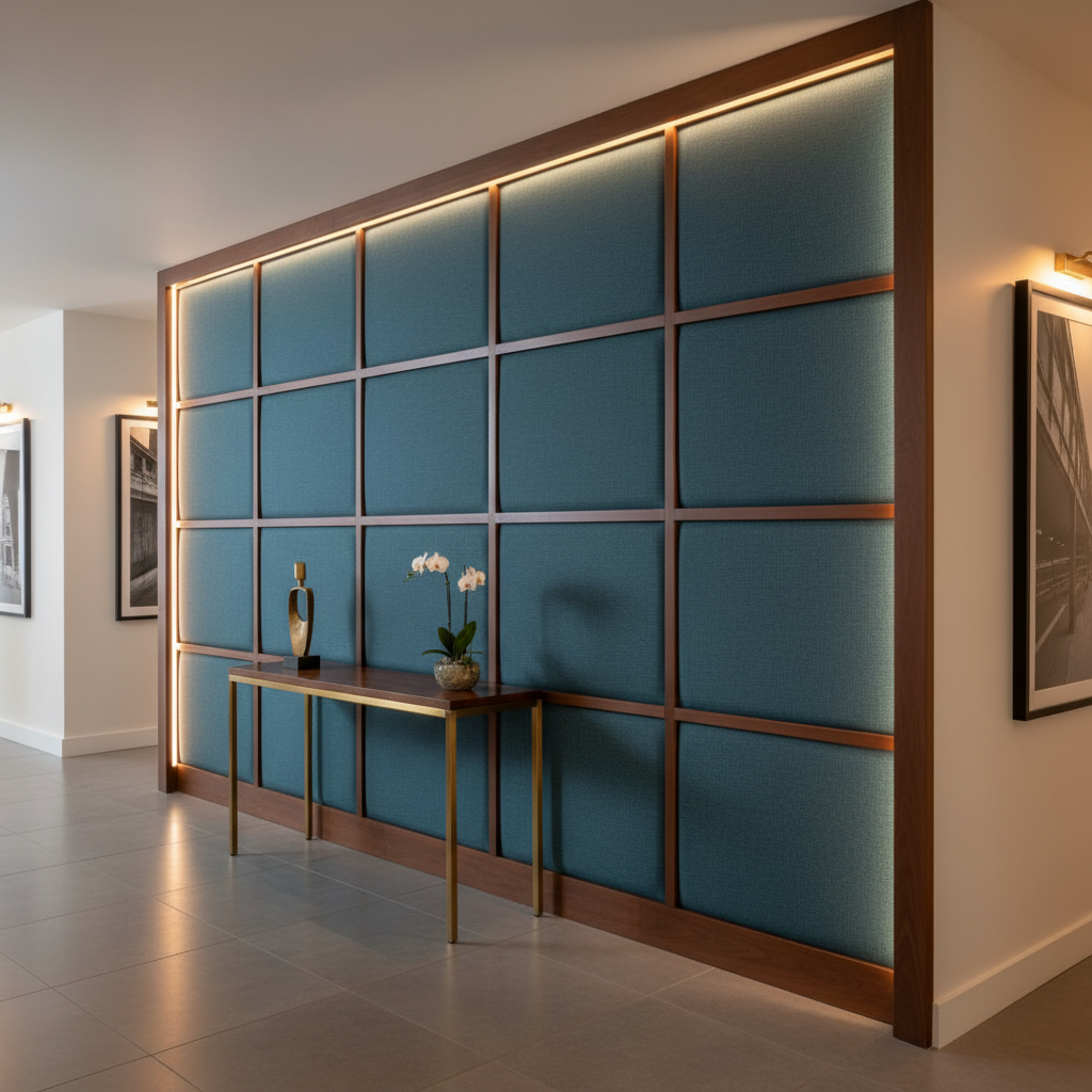 Fine Pebble Grain Deep Teal Upholstered Wall Panel | Architectural Fabrics