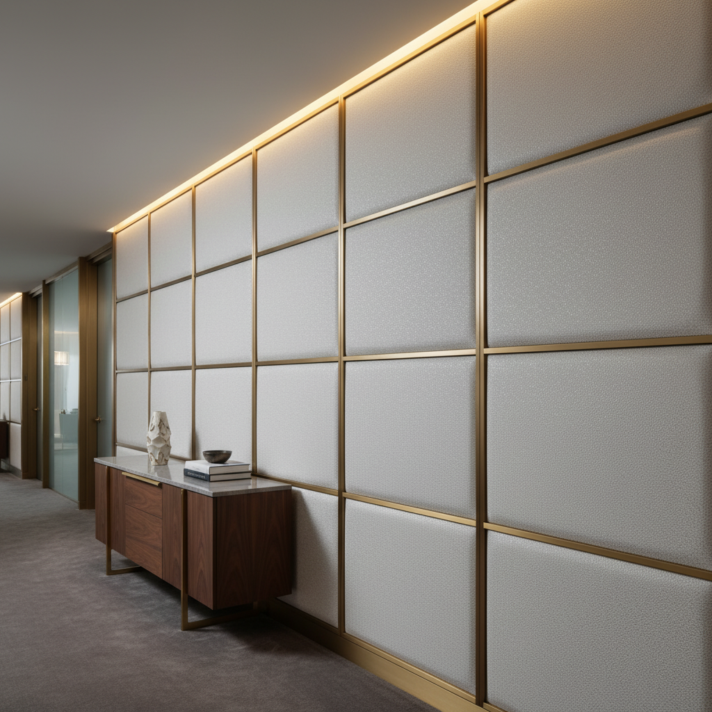 Subtle Pebble Grain Icy Silver Upholstered Wall Panel | Architectural Fabrics