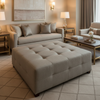 Brushed Linen Weave Misty Taupe Upholstered Ottoman | Architectural Fabrics