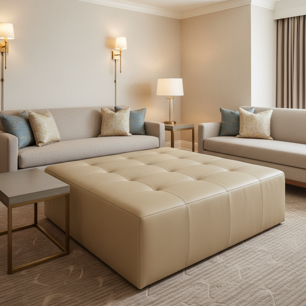 Algiers - Oatmeal Performance Vinyl Upholstered Ottoman | Architectural Fabrics