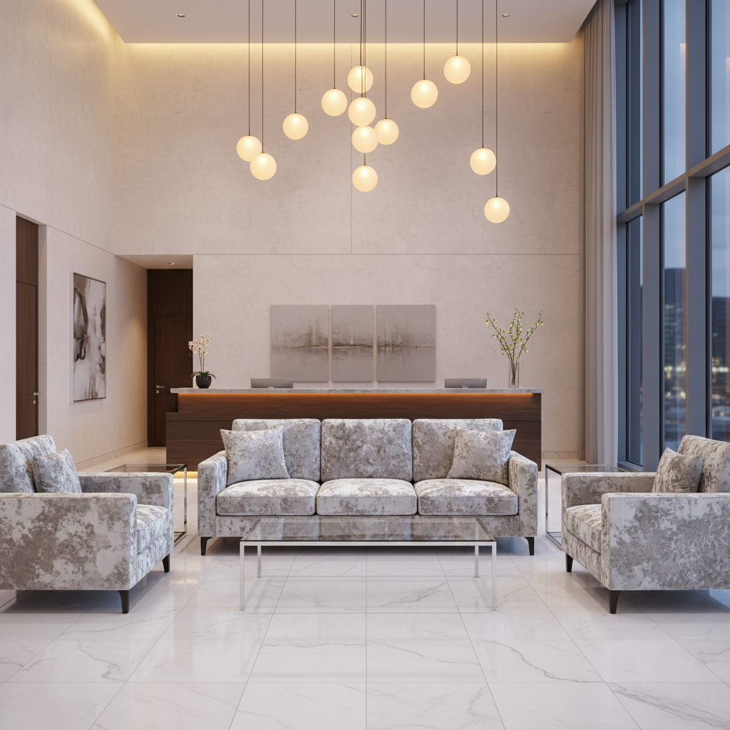Crushed Velvet Texture Silver Mist Upholstered Sofa | Architectural Fabrics