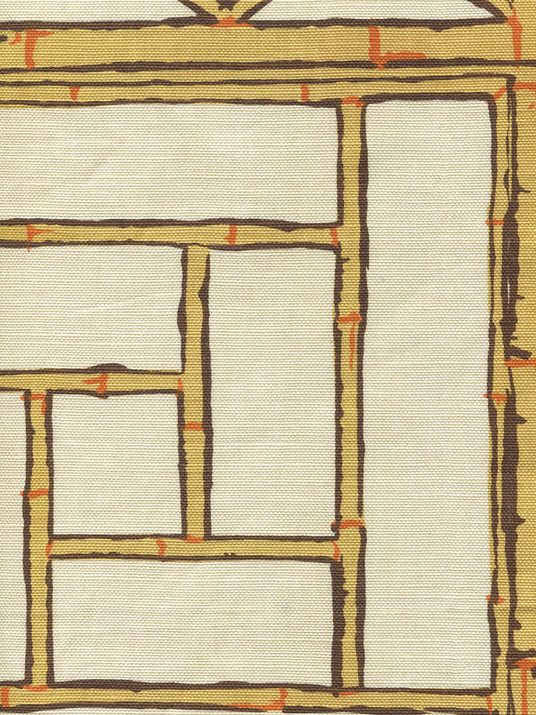 Lyford Trellis Beige Taupe Orange Screen Printed Fabric | China Seas