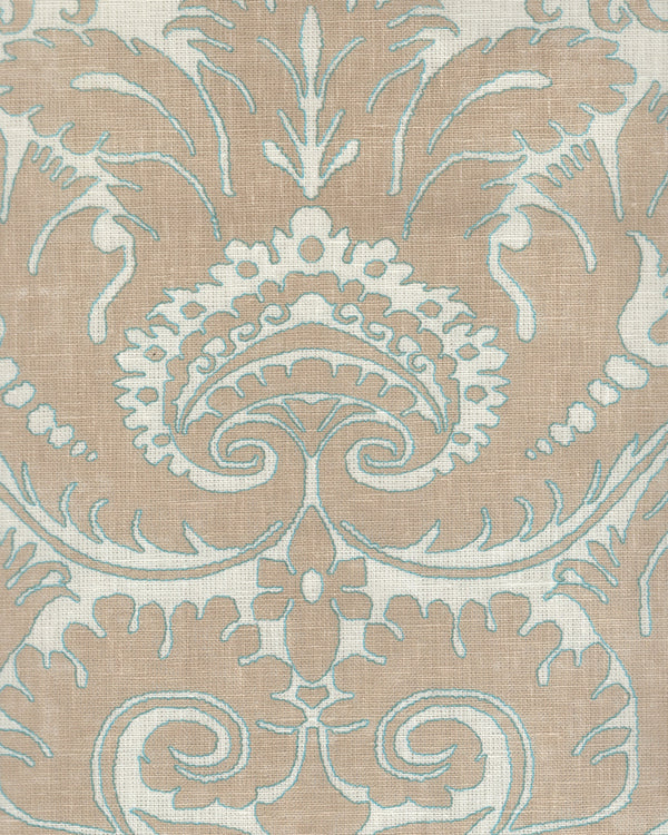Borghese Two Color, Beige Turquoise Outline Wallcoverings | Quadrille