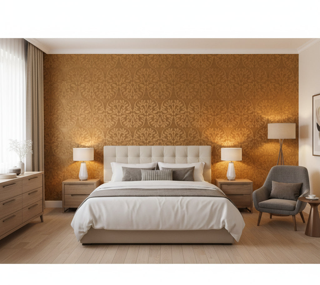 Bel Air Damasco Sisal | Philiipe Romano - bedroom room setting