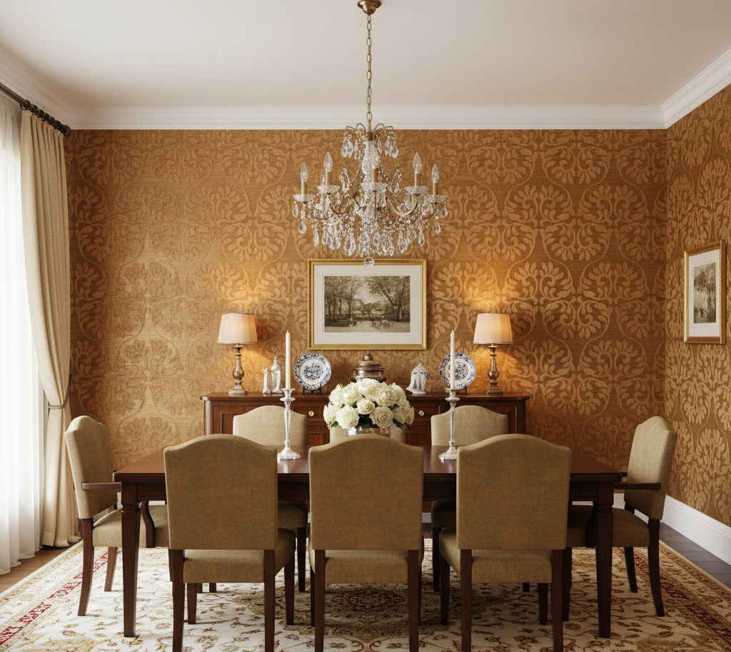 Bel Air Damasco Sisal | Philiipe Romano - dining room room setting