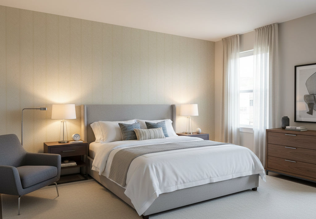Bella Calabria Mica Chevron Herringbone | Phillipe Romano - bedroom room setting