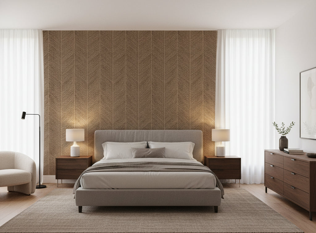Bella Calabria Mica Chevron Herringbone | Phillipe Romano - bedroom room setting