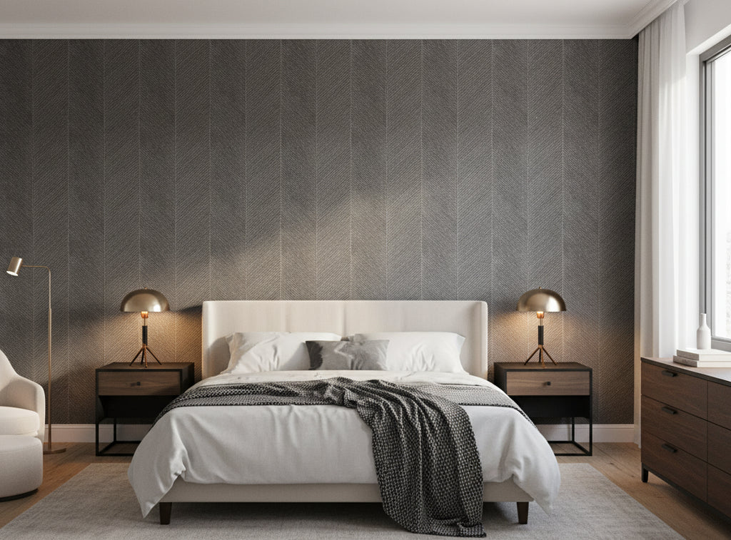 Bella Calabria Mica Chevron Herringbone | Phillipe Romano - bedroom room setting