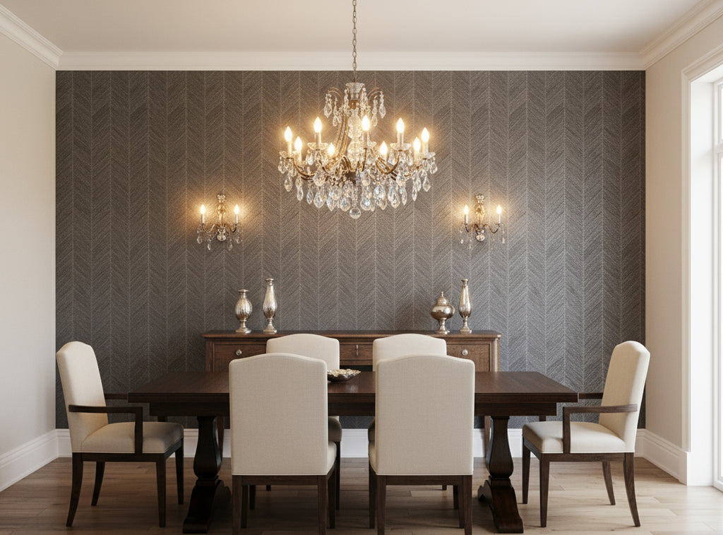 Bella Calabria Mica Chevron Herringbone | Phillipe Romano - dining room room setting