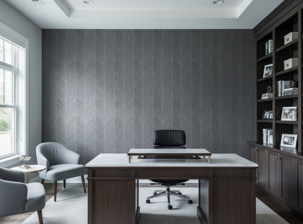 Bella Calabria Mica Chevron Herringbone | Phillipe Romano - office room setting