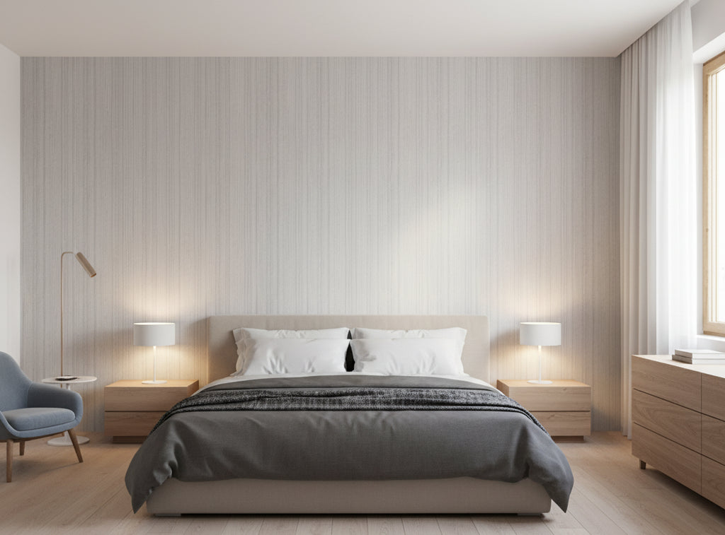 Bella Catania Chenille Fabric Stripe | Phillipe Romano - bedroom room setting