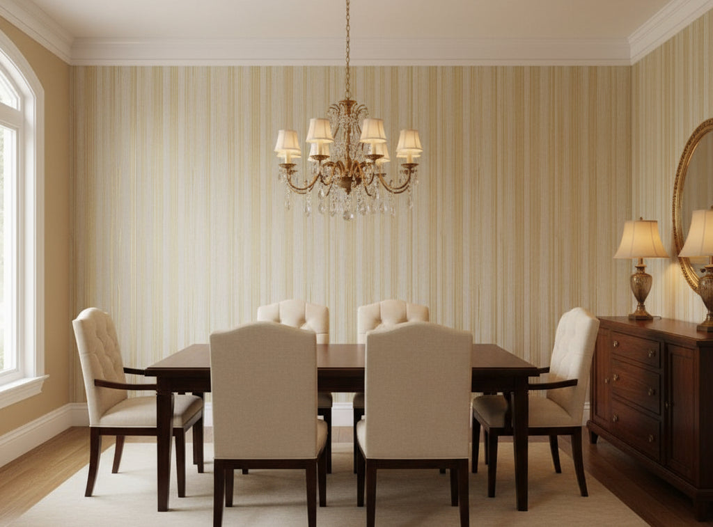 Bella Catania Chenille Fabric Stripe | Phillipe Romano - dining room room setting