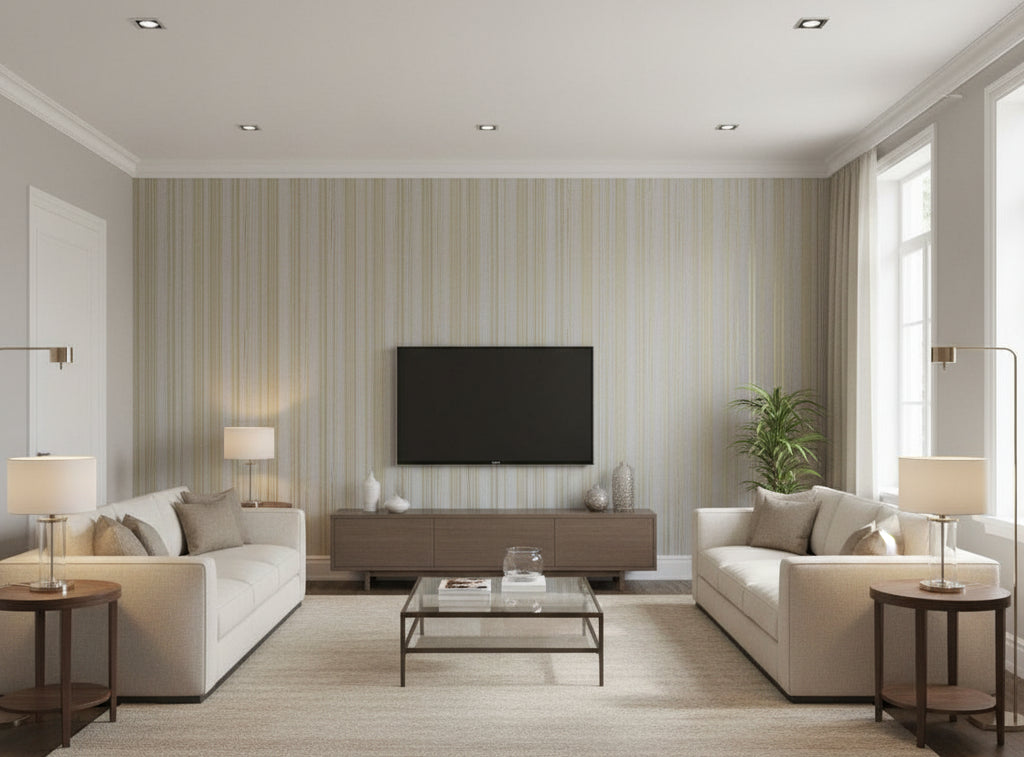 Bella Catania Chenille Fabric Stripe | Phillipe Romano - living room room setting