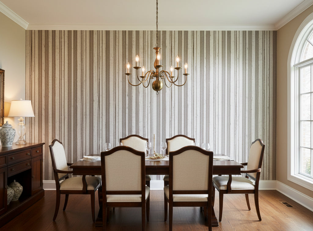 Bella Catania Chenille Fabric Stripe | Phillipe Romano - dining room room setting