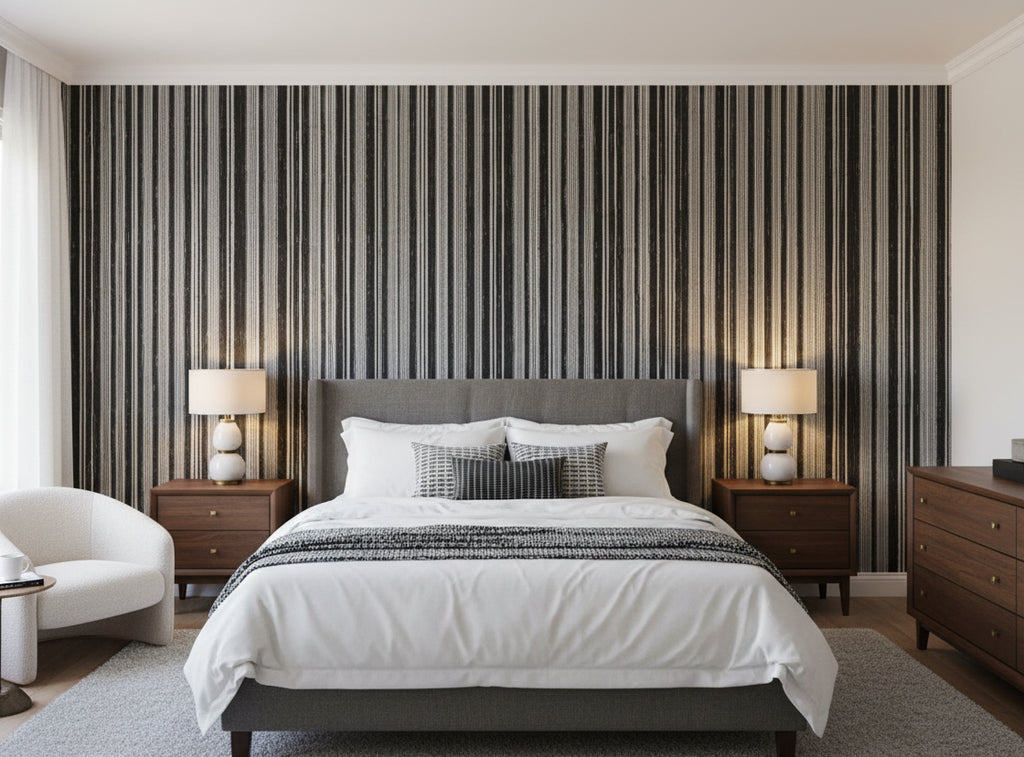 Bella Catania Chenille Fabric Stripe | Phillipe Romano - bedroom room setting