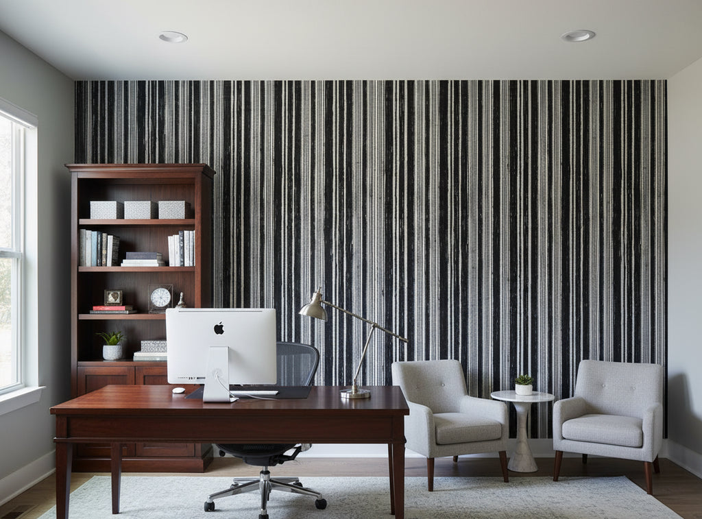 Bella Catania Chenille Fabric Stripe | Phillipe Romano - office room setting