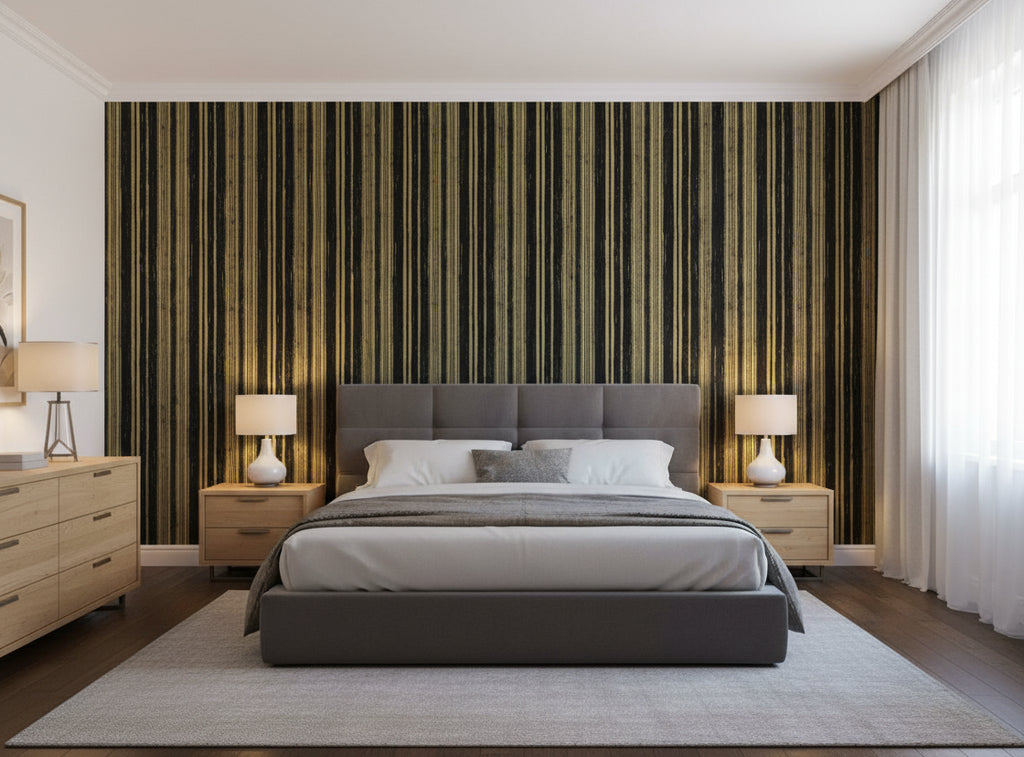 Bella Catania Chenille Fabric Stripe | Phillipe Romano - bedroom room setting