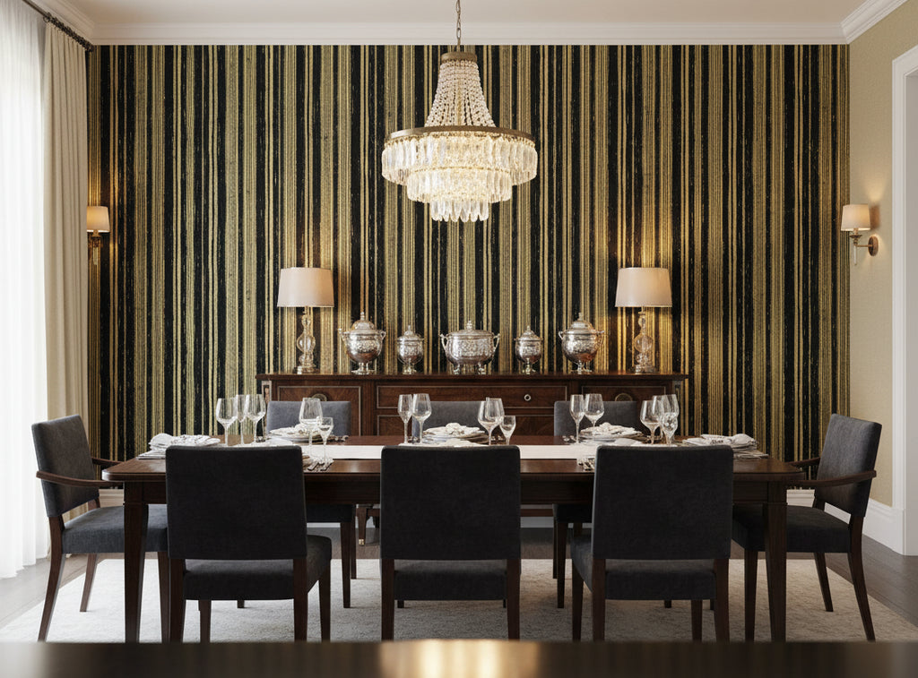 Bella Catania Chenille Fabric Stripe | Phillipe Romano - dining room room setting